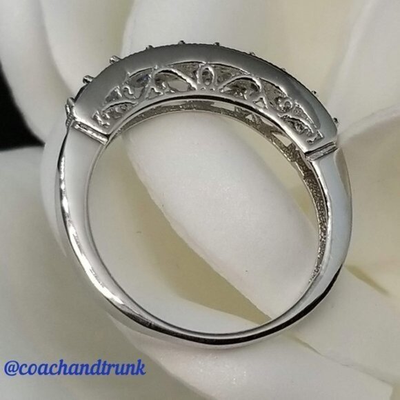 925 Sterling Silver Sapphire Blue and White Petite Journey Ring Filigree NWT - Picture 3 of 4